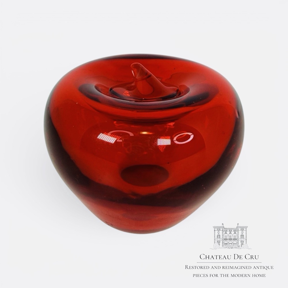 Red Apple Paperweight Hand Blown Glass‎ Art Murano Style 3"
